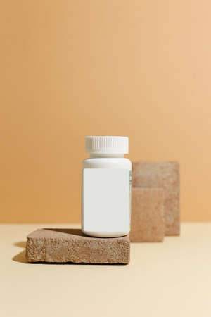 Set of cosmetic glass bottle. Closeup, copyspace. Beauty blogging, salon treatment concept, minimalism brand packaging mock upの写真素材