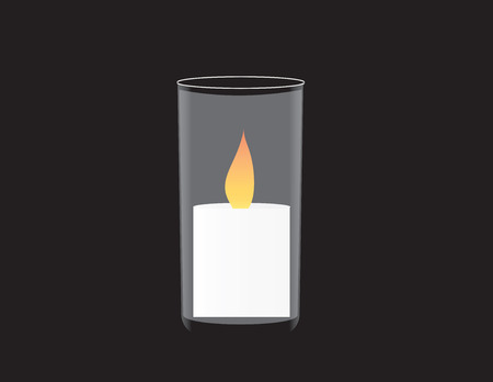 Lighted candle in glass candle holder on black background.のイラスト素材