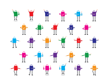 Sale icon set, Shopping bags in different colors with arms and legsのイラスト素材