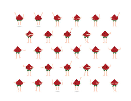 Cute watermelon vectorillustration, Watermelon with arms and legs, different posesのイラスト素材