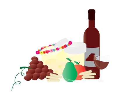 Shavuot Jewish Holiday elements isolated on plain background.のイラスト素材