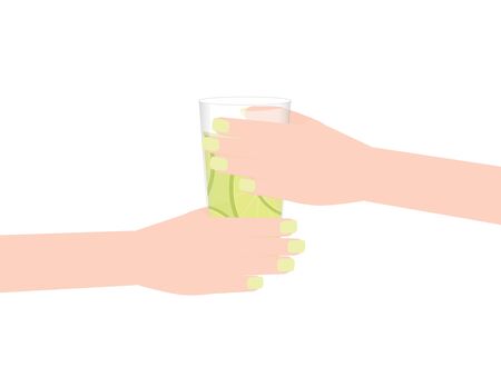Woman hands holding glass of lemonadeのイラスト素材