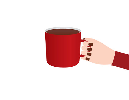 Woman hand holding red coffee mugのイラスト素材