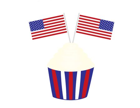 4th of July birthday cupcake with flags.のイラスト素材