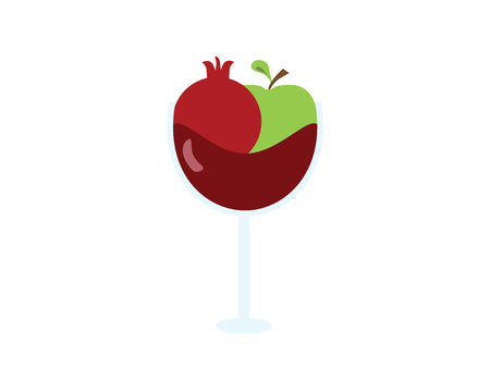 Pomegranate and Green apple in wine glass vector icon isolatedのイラスト素材