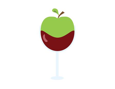Green apple in wine glass vector icon isolatedのイラスト素材