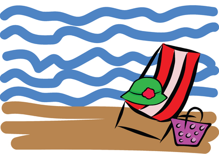 Hand drawn summer beach vacation color illustrationのイラスト素材