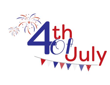 4th of July headline with flags and fireworks isolatedのイラスト素材