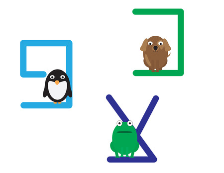 Hebrew letters with animal cartoons on a white backgroundのイラスト素材