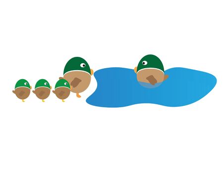 Illustration of ducks family cartoon isolated on a white backgroundのイラスト素材