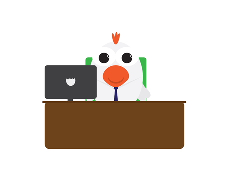 Chicken cartoon working in office isolatedのイラスト素材