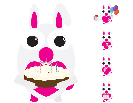 White and pink rabbit celebrating birthday party.のイラスト素材