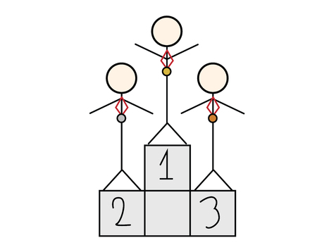 Three stickman figures with medals standing on a podiumのイラスト素材