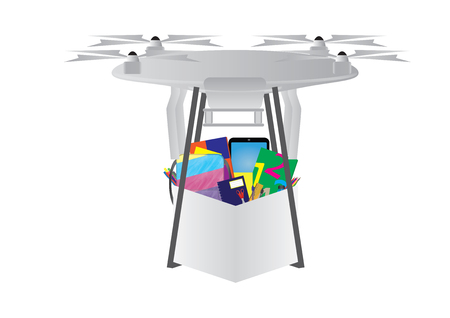 Drone delivery with the package of school supplies illustration.のイラスト素材