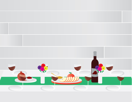 Jewish Rosh Hashanah Festive dinner table vector illustrationのイラスト素材