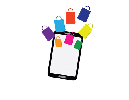 smartphone with shopping bagsのイラスト素材