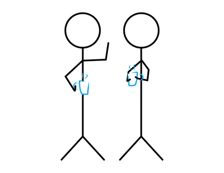 Two stickfigures holding mugs with hot drinksのイラスト素材