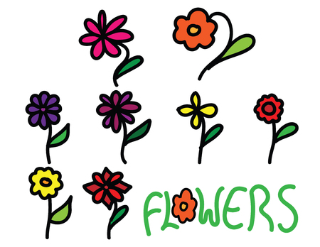 hand drawn flowers and text isolated on white backgroundのイラスト素材