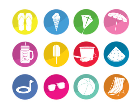 White summer icons on color circlesのイラスト素材