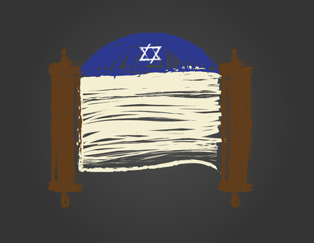 Torah scroll and Blue kippah on black backgroundのイラスト素材