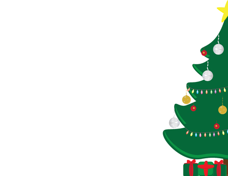 Decorated Christmas tree and Green and Red gifts on white backgroundのイラスト素材