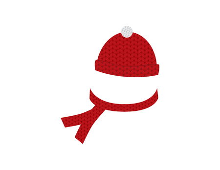 Red and White hat and scarf wool pattern on White backgroundのイラスト素材
