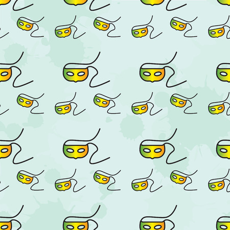 Colorful masks seamless pattern on green backgroundの写真素材