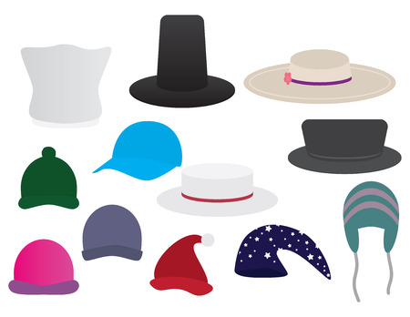 Set of different hats illustrations on White backgroundのイラスト素材