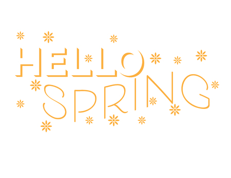 Hello Spring Yellow text and flowersのイラスト素材