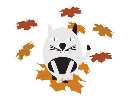 Cute Cats On Brown Fall Leavesのイラスト素材