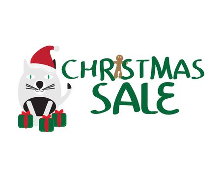Christmas Sale Banner With Black and White Catのイラスト素材