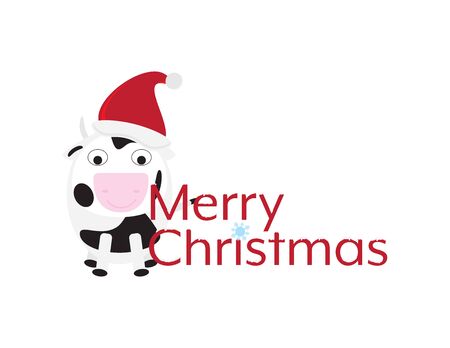 Merry Christmas with Cute Cartoon Cowのイラスト素材