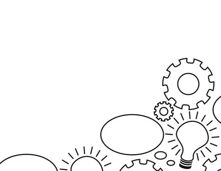 Black and White Bulb, Wheel and Thinking Bubble Borderのイラスト素材