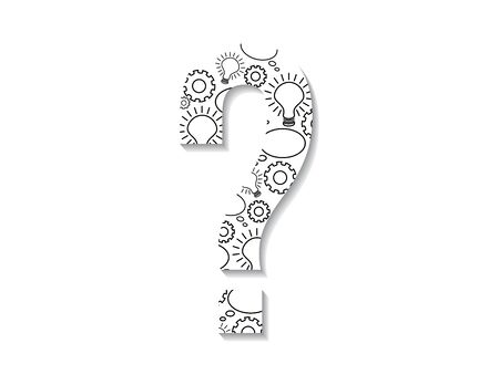 Vector Question Mark with Black and White Bulb, Wheel and Thinking Bubble Patternのイラスト素材