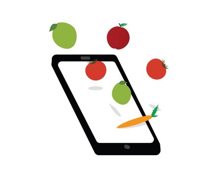 Fruits and Vegetables Flying from a Tabletのイラスト素材