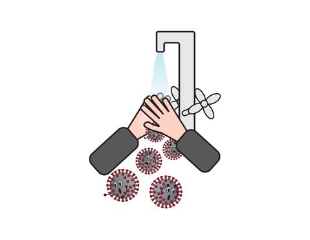 Hand Washing and Coronavirus Characters fallingのイラスト素材