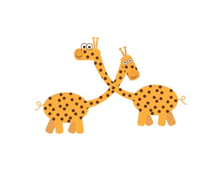 Two Cute Orange Cartoon Giraffes with Brown Dots on White Backgroundのイラスト素材