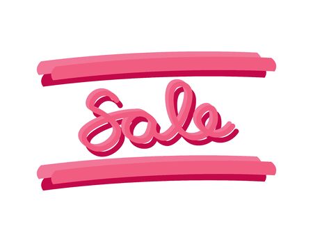 Hand Drawn Pink Sale Banner, Text and Stripes on White Backgroundのイラスト素材
