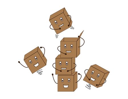 Brown happy cartoon boxes on White backgroundのイラスト素材