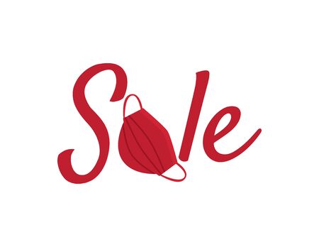 Red SALE logo with Red face mask on White backgroundのイラスト素材