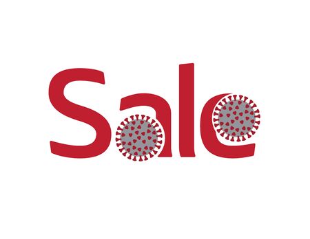 Red SALE logo with coronavirus illustration on White backgroundのイラスト素材