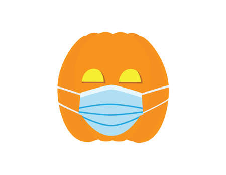 Cute Orange pumpkin wearing Blue surgical maskのイラスト素材