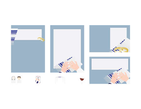 Set of Jewish wedding invitation and stationary with Tallit, wedding rings and Jewish wedding iconsのイラスト素材