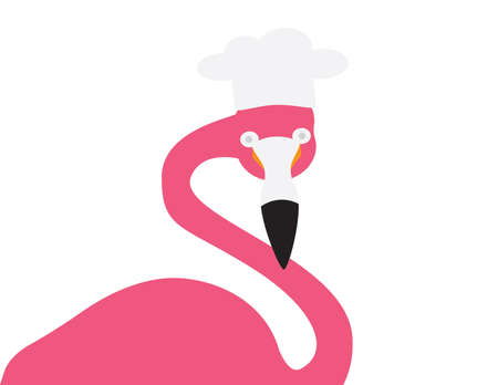 Pink Flamingo with chef hat on White backgroundのイラスト素材