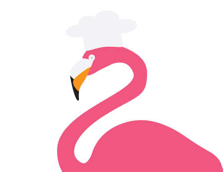 Pink Flamingo with chef hat on White backgroundのイラスト素材