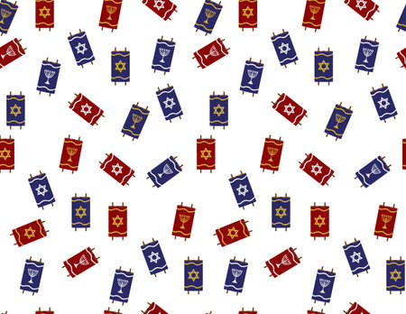 Red Blue Torah Scrolls Seamless Pattern on White Backgroundのイラスト素材