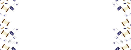 Jewish elements side border - Torah scroll, Torah hand, Tallit, Star of David, Tefillin, and Shofar on White Backgroundのイラスト素材