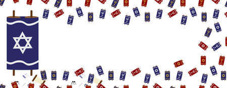 Red Blue Torah Scrolls Seamless Border on White Backgroundのイラスト素材