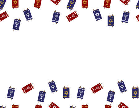 Red Blue Torah Scrolls Border on White Backgroundのイラスト素材
