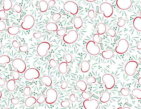 Green Red Apples seamless pattern on White backgroundのイラスト素材